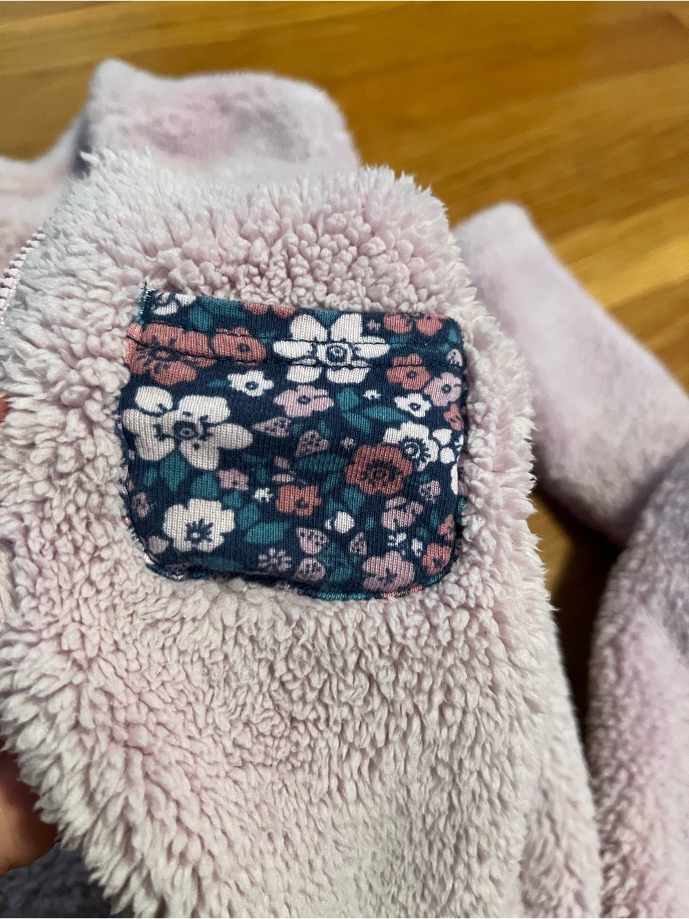 Girls Carter's 18m Plush Hooded Jackets - Lavender Twin Set w/ Floral Pocket EUC - Picture 6 of 7